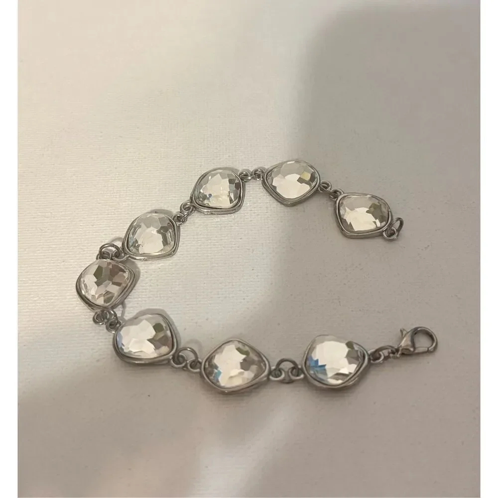 Y2K Silver toned rhinestone beaded chain‎ bracelet feminine dainty
